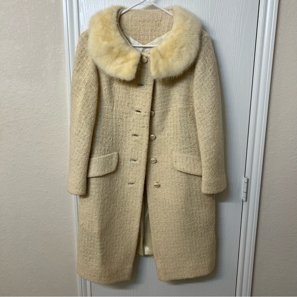 Vintage ILGW Union Wool Winter Coat w/ Blonde Mink Fur Collar, Women's Size 8